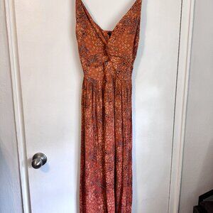 Rust Floral Boho Midi Dress – Size S